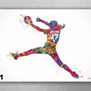 Baseball Pitcher Girl Personelized Watercolor Print Female Baseball Gift Softball Art Decor Woman Sports Room Decor Customize Wall Art-2720