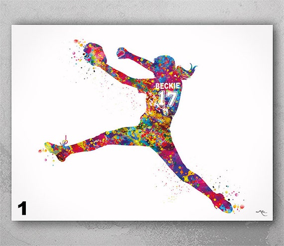 Personalized Baseball Girl Watercolor Print, Colorful Sports Art-2720