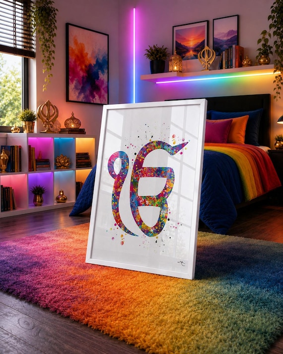 Ek Onkar Watercolor Art Print: Khanda Symbol, Sikhism Decor-1256