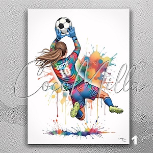 Personalized Soccer Goalie Girl Watercolor Print: Custom Wall Art-2960