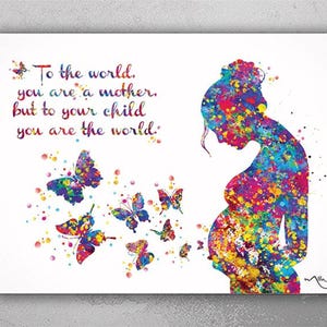 Pregnant Woman Quote Watercolor Print Pregnancy Mom Gift Butterfly Obstetrician Nursing Baby Shower New Mum Mother Gift Midwife Gift-1698