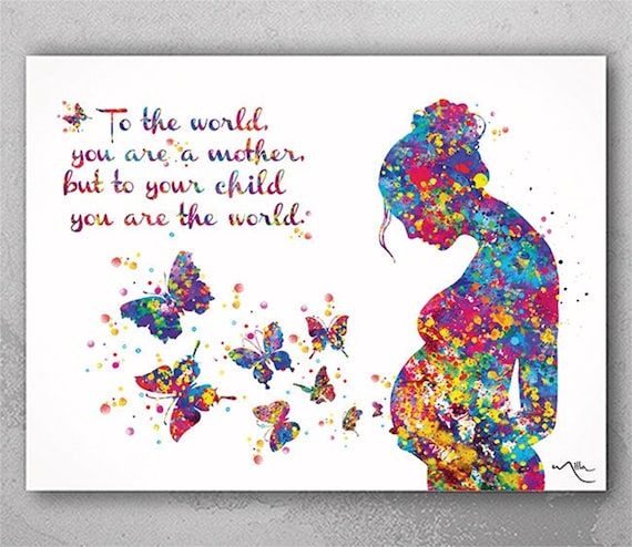 Pregnant Woman Watercolor Print, Butterfly Baby Shower Gift-1698