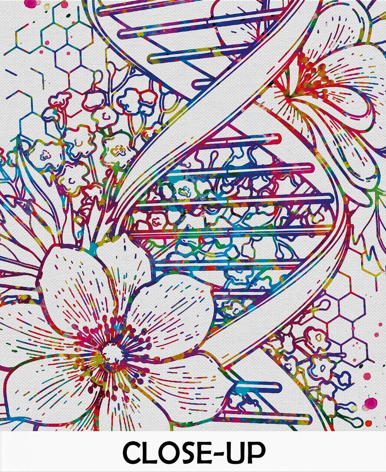 DNA Floral Art Watercolor Print DNA Helix Structure Medical Etsy