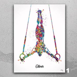 Male Gymnast Personelized Watercolor Print Boy Gymnastic Gift Gym Male Gymnast On Still Rings Personalized Gift Customize Gift Wall Art-2749