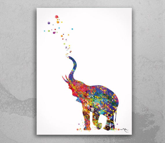 Watercolor Elephant Print, Colorful Nursery Art-37