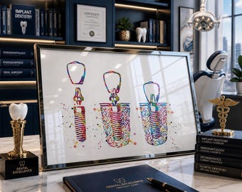 Dental Implant Watercolor Print, Tooth Anatomy Art-1099