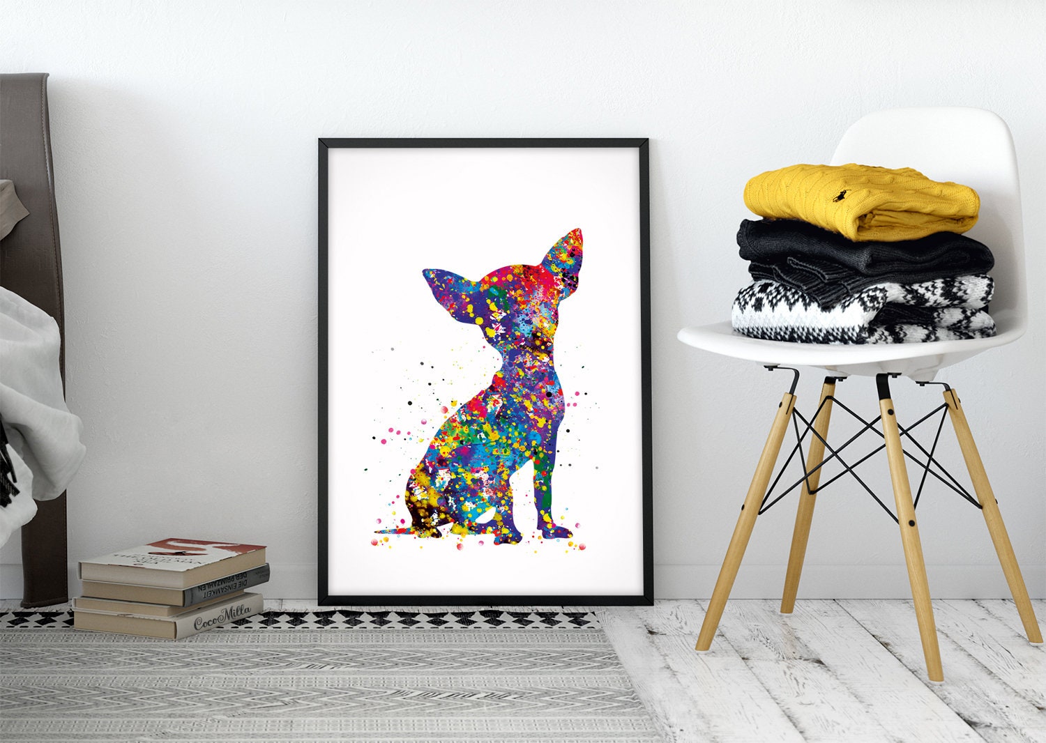 チワワの水彩画プリント：カラフルな犬のアートポスター-715 - Etsy 日本