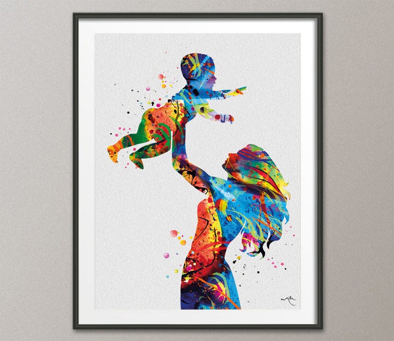 Mother Holding Baby Art Watercolor Print Mother and Baby image 0