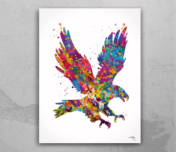 Colorful Eagle Watercolor Print - American Bald Eagle Art-1468