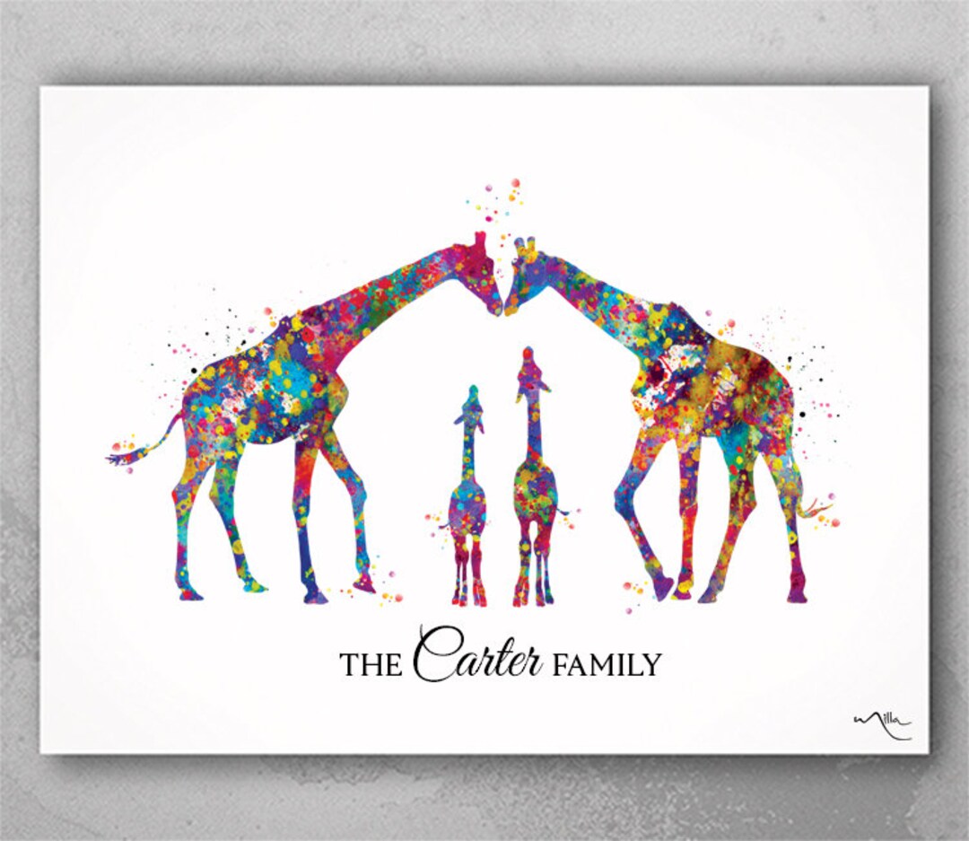Giraffe Family Watercolor Print, Personalized Family Wall Art-1577 - Etsy