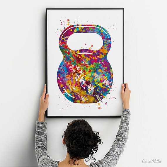 Kettlebell Art Watercolor Print Female Weightlifter Gift Wall