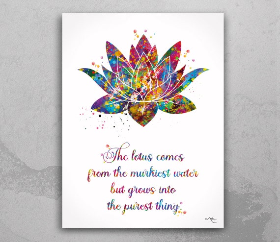 Lotus Watercolor Print, Inspirational Quote, Yoga Studio Art-2152