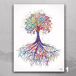 Tree of Life Watercolor Print: Rooted Tree, Family Home Decor-508