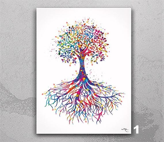 Tree of Life Watercolor Print: Rooted Tree, Family Home Decor-508