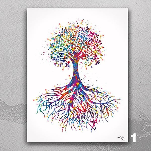 Tree of Life Watercolor Print: Rooted Tree, Family Home Decor-508