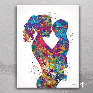 Mother and Son Watercolor Print Parent Gift Family Love Mother and Children Mother and Kids Mum Baby Shower Mom Poster Nursery Wall Decor-45