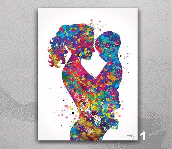 Mother and Son Watercolor Print, Abstract Family Love Art-45