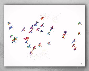 Flock of Birds Watercolor Print Nursery Decor Birds Flying Wall Art Home Wall Decor Housewarming Gift Family Living Room Bedroom Decor-2256