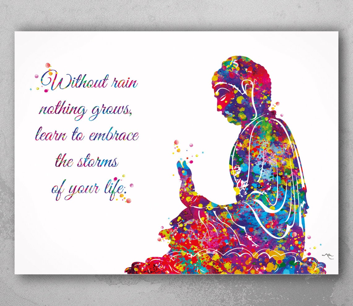 Discover Buddha Quote Rain Watercolor Print Wall Art Poster