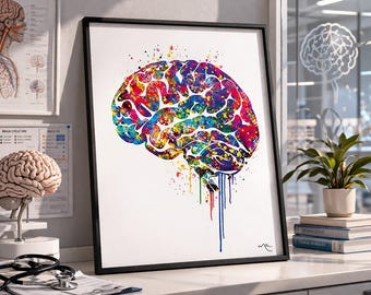 Brain Anatomy Watercolor Print, Medical Neurology Art-428