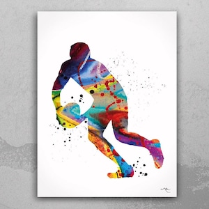 Rugby Player Watercolor Print Rugby Player Man Boy Nursery Dorm Room Ball Poster Wall Art Wall Decor Run With Your Heart Sport Wall Art-308
