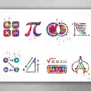 Mathe Symbol Kunst Aquarell Druck Mathe-Lehrer Geschenk Mathe Kunst Geschenk Zahlen Nerdy Geek Schüler Mathematik Kunst Wissenschaft Wohnheim Wand Poster-421