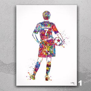 Soccer Player Personalized Watercolor Print Female Football Gift Soccer Player Girl Soccer Woman Personalized Gift Customize Wall Art-2392