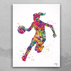 Basketball Girl Watercolor Print, Sport Wall Art-1572