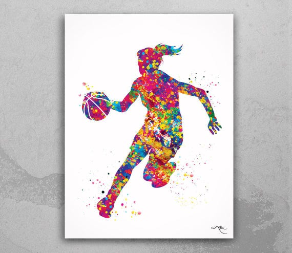 Basketball Girl Watercolor Print, Sport Wall Art-1572