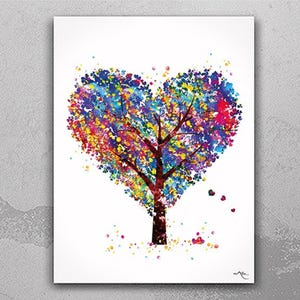 Heart Tree Watercolor Print Wedding Gift Housewarming Gift Wall Decor Art Nursery Art Decor Wall Hanging Love Heart Valentines Day Gift-456