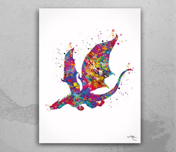 Colorful Dragon Watercolor Print, Kids Nursery Decor-1712