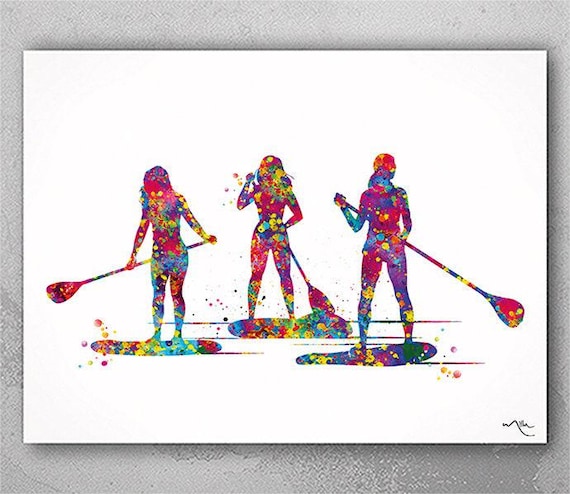 Paddle Boarding Watercolor Print: Women's Sports Wall Art-2512
