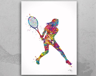 Watercolor Tennis Player Print, Girl's Sport Wall Art
