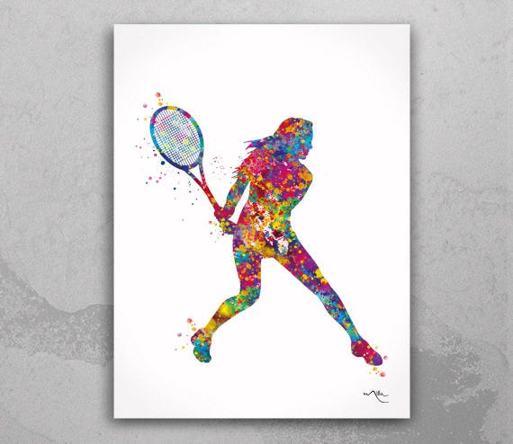 Watercolor Tennis Player Print, Girl's Sport Wall Art