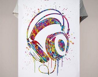 Headphones Watercolor Print, Music Lover Art-135 - Etsy