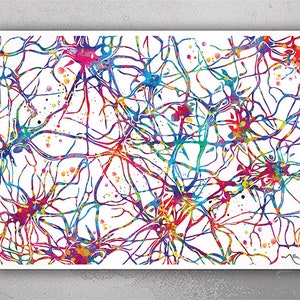Neural Synapses Watercolor Print Abstract  Medical Art Science Neurology Brain Cell Psychiatry Therapy Doctor Poster Neuron Wall Art-1820