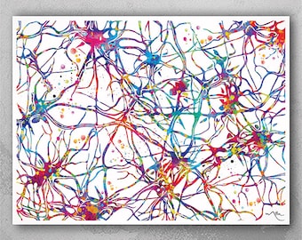 Neural Synapses Watercolor Print Abstract  Medical Art Science Neurology Brain Cell Psychiatry Therapy Doctor Poster Neuron Wall Art-1820