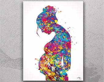 Watercolor Pregnancy Art Print, Expecting Mother Gift-1213