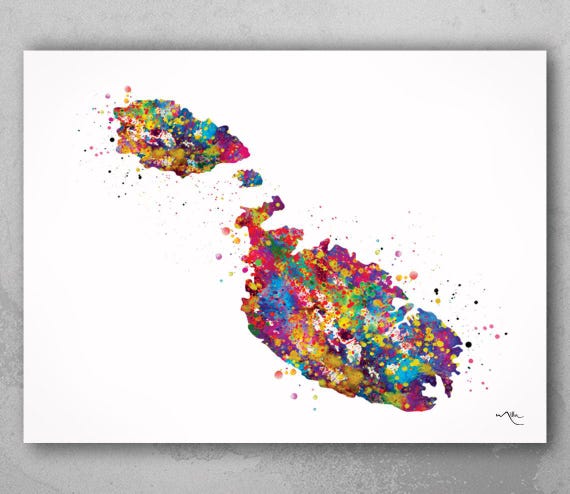 Malta Map Watercolor Print, Colorful Country Wall Art-1761