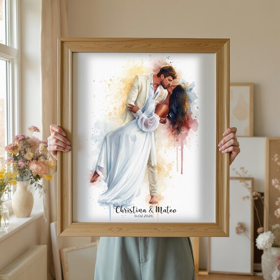 Personalized Watercolor Couple Portrait | Custom Anniversary Gift | Digital Download