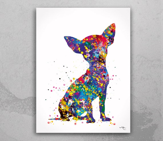 チワワの水彩画プリント：カラフルな犬のアートポスター-715 - Etsy 日本