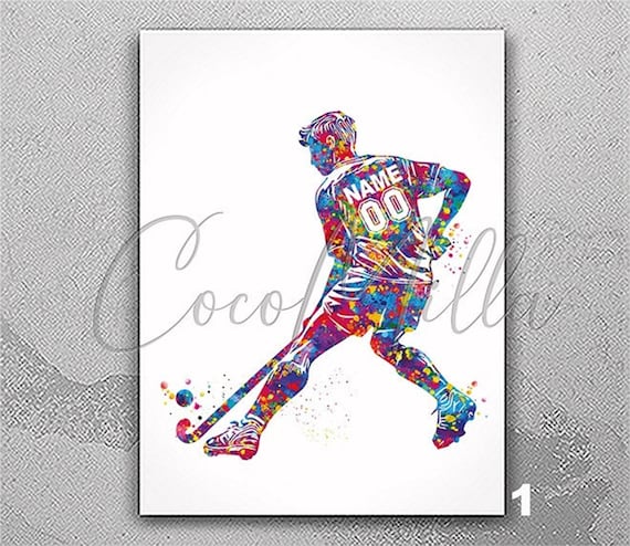 Personalized Field Hockey Player Watercolor Print, Teen Room Decor-2811
