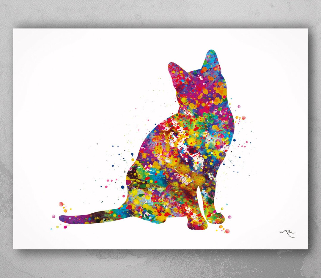 Colorful Cat Watercolor Art Print, Cat Lover Gift-2055 - Etsy