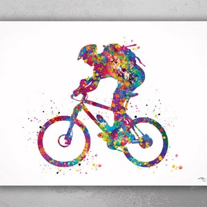 Mountain Bike Watercolor Print Dirt Bike Mountain Biker Poster Mountain Biking Stunt Racing Bike Mountain Bike Road Bike MTB Wall Art-1088