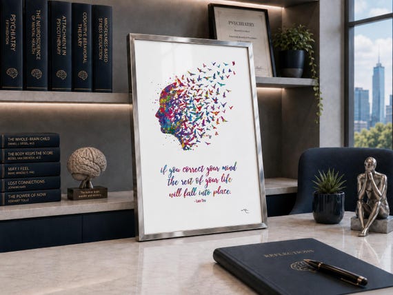 Mind Quote Watercolor Print, Flying Birds Meditation Art-1016
