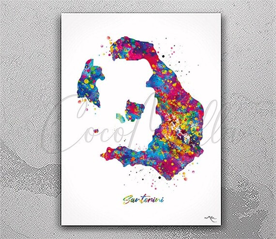 Santorini Map Print | Watercolor Greece Island Art-2859
