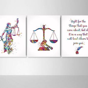 Lawyer Office Decor Watercolor Prints Set of 3 Law Student Gift Pass the Bar Lady Justice Scales Of Justice Gavel Graduation Gift Judge-1696