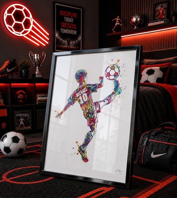 Personalized Soccer Boy Watercolor Print, Kids Room Decor-2776