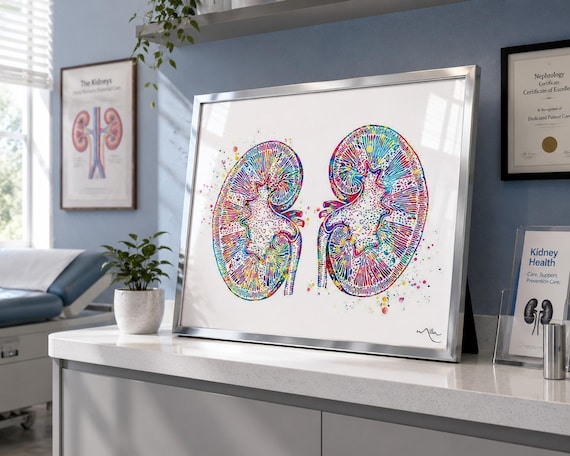 Kidneys Watercolor Print, Nephrology Clinic Decor-1032
