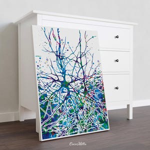Neural Network Blue Watercolor Print Abstract Medical Art Science ...